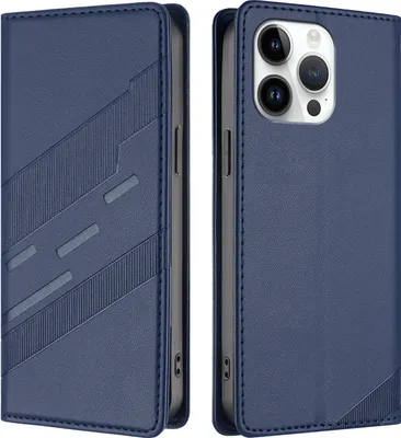 Image de Etui pour iPhone 15 Pro Max, étui portefeuille en cuirPolyuréthaneavec fente pour cartes et fonction stand Blau