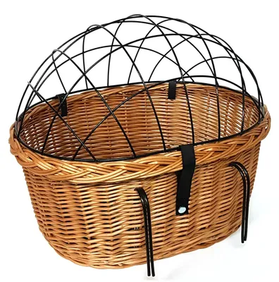 Produktbild von XXL Fahrradkorb Hundekorb für Lenker Weide oval mit Gitter 56 x 44 cm (N-S) + Kissen