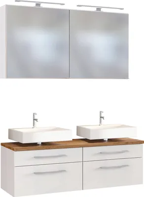 Produktbild von Held Möbel Unterbecken-Set Davos 120 cm mit Spiegelschrank weiß/matt weiß
