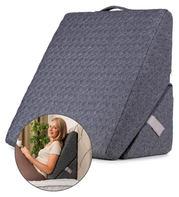 Produktbild von 3-in-1 Lesekissen - Ergonomische Rückenstütze mit verstellbaren Armen und abnehmbarem Nackenkissen - Für Bett, Sofa und Sessel - Atmungsaktiver Bezug - Grau