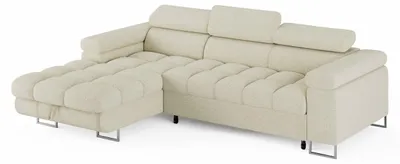 Image de ECKSOFA CLOUD : Canapé d'angle en tissu bouclé crème, avec fonction convertible et coffre de rangement