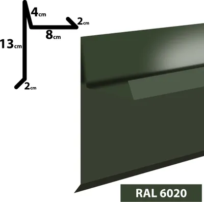 Produktbild von 2m Ortgangblech II Ortblech Windblech pulverbeschichtetes 0,5 Zuschnitt 300mm (20x80x40x140x20) RAL-6020 Chromooxidgrün