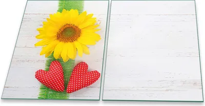 Produktbild von Herdabdeckplatten Glaskeramik Spritzschutz Glas Universal 2-Teilig 2x40x52 Blumen Gelb