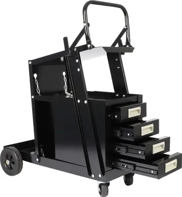 Produktbild von Wiltec Schweißwagen mit 4 Schubladen, Schweißgerätewagen bis 100 kg, Gasflaschenwagen Stahl mit Transportrollen, Werkstattwagen für Schweißgerät und Gasflasche