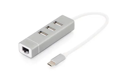 Produktbild von DIGITUS USB 2.0 auf Fast Ethernet Adapter 3-Port USB Hub