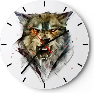 Produktbild von Wanduhr - Rund - Glasuhr - Wolf Tier Wald - 40x40cm - Schleichendes Uhrwerk - Lautlos - zum Aufhängen bereit - Dekoration Modern - Wanddekoration aus Glas - C3AR40x40-4070