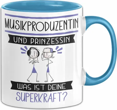 Produktbild von Musikproduzentin Und Prinzessin Tasse Geschenk Für Eine Musikproduzentin Geburtstag Was Ist Deine Superkraft (Blau)