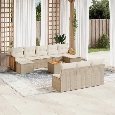 Produktbild von 11-tlg. Garten-Sofagarnitur mit Kissen Beige Poly Rattan 3260476
