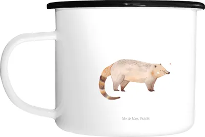 Produktbild von Mr. & Mrs. Panda Teetasse Nasenbaer - Weiß - Geschenk, Nasenbär, Lustige Sprüche, emaillebecher, Pott, Emaille Tasse, Bär, Nasenbären, Große, Becher, Rüsselbär
