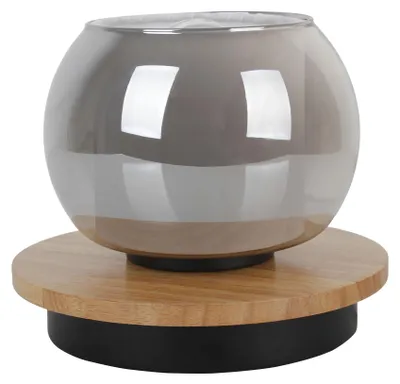 Obrázek produktu pro Stolní lampa "TEXAS", výška: 15 cm, materiál: železo / dřevo / sklo, barva: černá / kouřová / bílá / přírodní, včetně 1x žárovky E27 / max. 5 W – spínač na kabelu