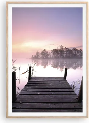 Produktbild von Gerahmtes Poster - Rahmen in heller Eiche - Morgen Sonnenaufgang Nebel See - 70x100 cm - Wand Bild - Wanddeko - Wandbilder - Wandposter - Bilderrahmen - Bilder - Kunstdruck - P2NPA70x100-2593