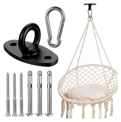 Produktbild von Set aus Edelstahl-Augenplatten und Deckenhaken für Schwerlastanwendungen bis 500 kg