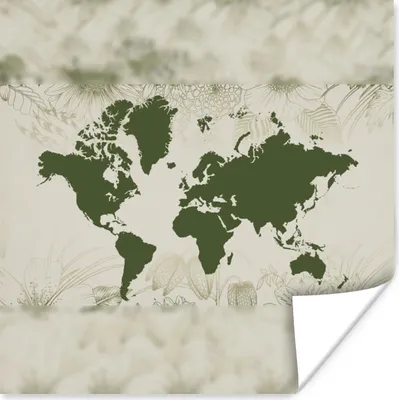 Produktbild von MuchoWow® Poster Weltkarte - Grün - Blume 50x50 cm - Wohnzimmerdekoration