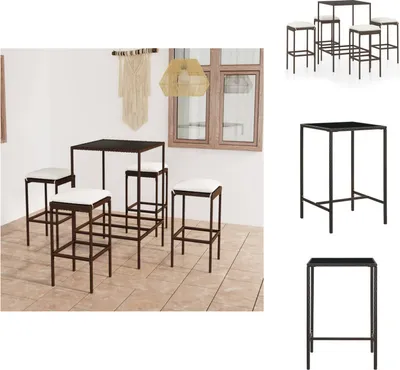 Immagine prodotto di vidaXL Set bar da giardino 5 pezzi con cuscini in poly rattan marrone - Set di mobili da giardino