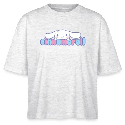 Produktbild von Spreadshirt Cinnamoroll Guckt Über Schriftzug Boxy Shirt Damen, L, Weiß meliert