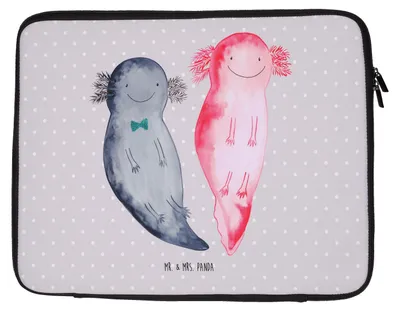 Produktbild von Mr. & Mrs. Panda Laptop Tasche Axolotl Freundin 33 x 42 cm - Grau Pastell - Geschenk, Laptophülle, Schwanzlurch, Sleeve, Laptoptasche, Hülle, Liebe, Valentinstag, Lurch