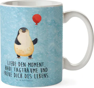 Produktbild von Mr. & Mrs. Panda Plastikbecher Pinguin Luftballon - Eisblau - Geschenk, Pott, Liebe, Mehrwegbecher, Glück, Kindergarten Tasse, Haferl, Freundin, Trinklernbecher, Neustart