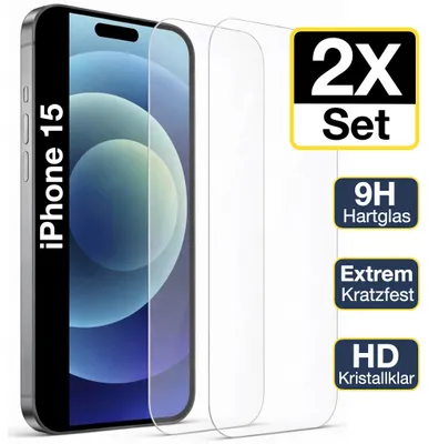 Produktbild von 2 Stück iPhone 15 Panzerglas Panzerfolie Displayschutz Schutzglas Echt Glas Schutzfolie Display Folie 9H