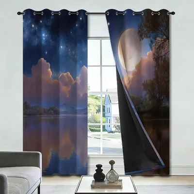 Produktbild von Verdunkelungsrollo mit Motiv von Mond und Sternenhimmel - 140 x 160 cm