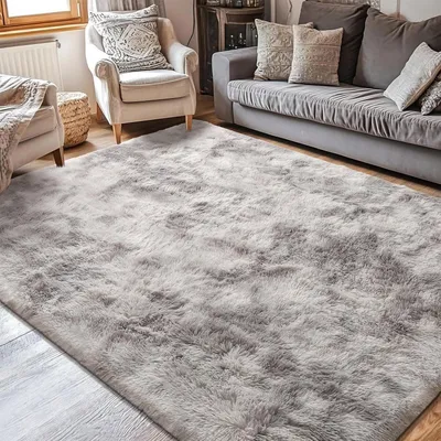 Immagine prodotto di Tappeto per soggiorno, pelo lungo, lavabile, antiscivolo, morbido, grigio e bianco, 80x120 cm