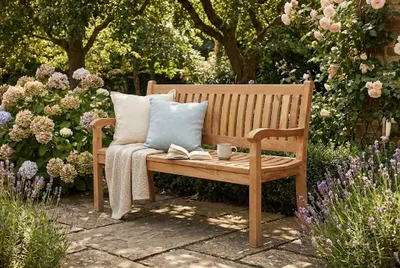 Produktbild von Teak Gartenbank Beaufort 150x50x92 cm, 3-Sitzer Bank, Plantation Teak Massivholz Bank für Garten & Terrasse
