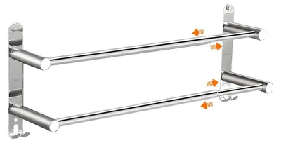 Immagine prodotto di Portasciugamani da bagno estensibile, con 2 barre, da 43 a 75 cm, con ganci, in acciaio inossidabile SUS304 lucido