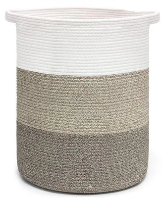 Produktbild von Ibenzoa® Geflochtener, faltbarer Wäschekorb aus Baumwolle, Braun-Verlauf – 37×37×50 cm, mit stabilen Tragegriffen, platzsparend, für Wäsche, Spielzeug & Handtücher