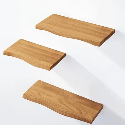 Produktbild von LAMO Manufaktur 3 Stück Wandregal aus Holz mit unsichtbarer Befestigung 42/36/30cm | Wandregal aus 100 % echtem Holz | Hängeregal für Wohnzimmer Wandregale SET 1 Baumkante Farbe: Rustikal