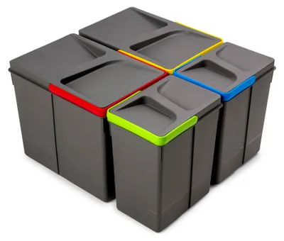 Produktbild von Emuca Lot Recycle Behälter für Küchenschublade, Höhe 266 mm, 2x15 Liter, 2x7 Liter, Kunststoff anthrazitgrau