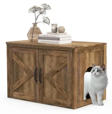 Productafbeelding van FANTASK kattenkast met scheidingswand, veelzijdig kattenmeubel voor de kattenbak