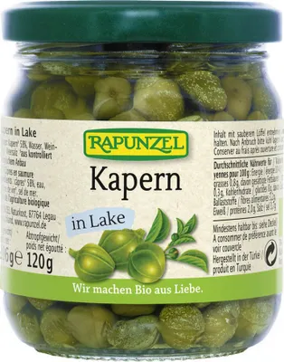 Produktbild von Rapunzel 369014, Kapern, 206 g, Deutschland, 25 kcal, 0,83 g, 0,3 g