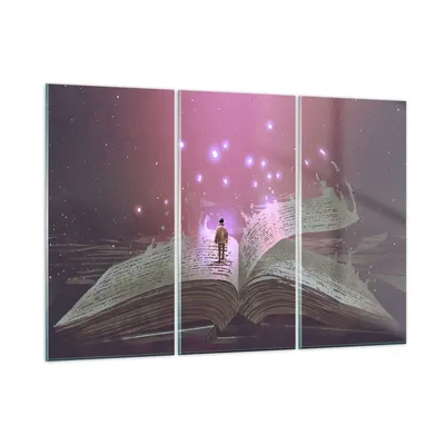 Produktbild von Bilder auf glas - Fantasy Buch - 105x70cm - Glasbilder - Wandbilder - Bilder - Kunstdruck - zum Aufhängen bereit - Wanddekoration aus Glas - Glas Bilder - Wandbild auf Glas - 3 Teile - GCE105x70-4010