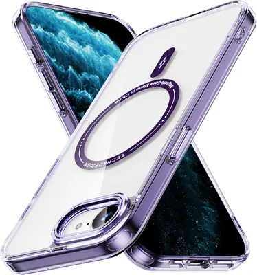 Image de Étui transparent magnétique pour iPhone 16e/iPhone 17e, compatible avec MagSafe, étui de protection hybride résistant aux chocs Violet