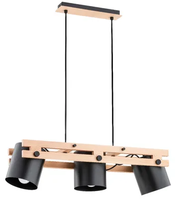 Produktbild von Hängelampe Holz Metall E27 H: max. 70 cm Natur Schwarz 3-flammig länglich Skandinavisch Pendelleuchte