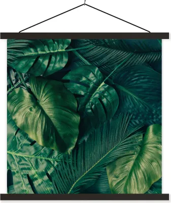 Produktbild von MuchoWow® Textilposter Blätter - Tropisch - Muster - Jungen - Mädchen - Kinder - Kinder 60x60 cm mit schwarzem Rahmen - Posteraufhänger