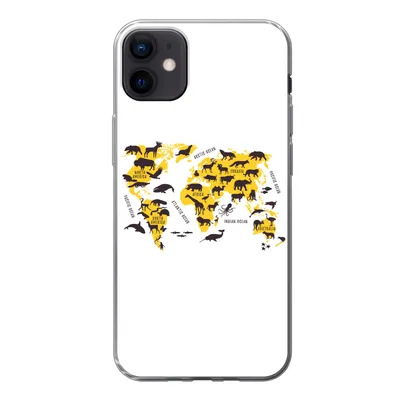 Produktbild von MuchoWow® Handyhülle Schutzhülle Hülle für iPhone 12 mini Weltkarte - Tiere - Gelb Silikon Softcase Handy Hülle - Bild