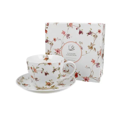 Produktbild von DUO FLORAL Jumbobecher 470 ml SAFA mit Untertasse, New Bone China Porzellan