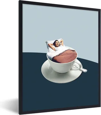 Produktbild von MuchoWow® Gerahmtes Poster Frau - Kaffee - Jahrgang 60x80 cm - Poster mit Schwarzem Bilderrahmen Wandposter Rahmen Foto Bilder - Premium - Wanddeko Wohnzimmer