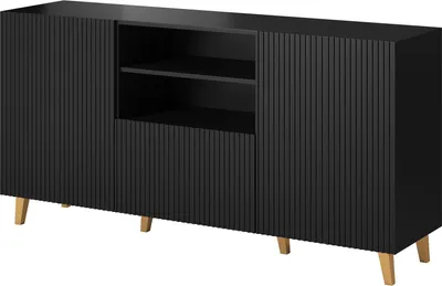 Produktbild von Furniture24 Kommode Pafos 150 cm Sideboard Schrank 3 türiger Wohnzimmerschrank mit Schublade Schwarz, 150x82x40