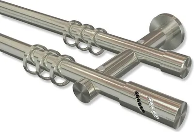 Produktbild von Interdeco Gardinenstange, Vorhangstange Edelstahl-Optik Modell Platon Zoena, 20 mm Ø 2-läufig, 220 cm