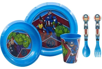 5-teiliges Avengers Kinder-Geschirrset – Teller, Becher, Besteck