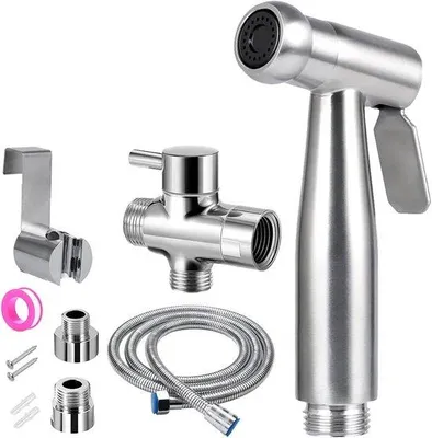 Image de Douchette pour toilettes - Nettoyage hygiénique - Acier inoxydable - Tuyau de 20 cm - Argenté