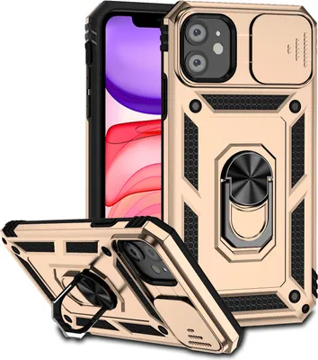 Image de Étui pour iPhone 12 Mini étui double couche avec couvercle coulissant pour appareil photo et anneau de support Or