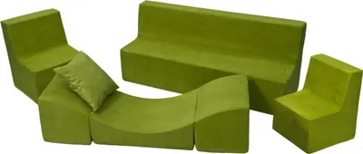 Produktbild von Kinderzimmer-Möbelset: 2 x Sessel + Sofa + grüner Puff