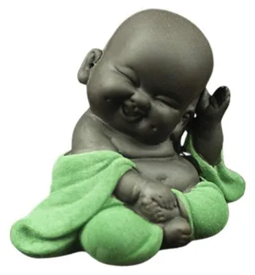 Imagen del producto de Figura de Buda Verde Claro - Estatua Miniatura - Cerámica - Decoración - Base Antideslizante - 8,5 x 5,3 x 6,5 cm
