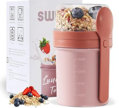 Produktbild von Muesli Becher zu Go, 450ml + 250ml, lila, mit Löffel