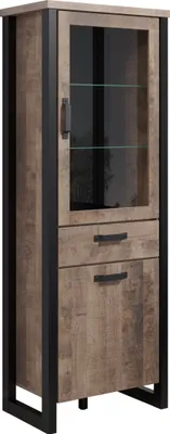 Produktbild von trendteam Emile Standvitrine Tabak Eiche Nachbildung/Schwarz, B/H/T ca. 70/195/45 cm
