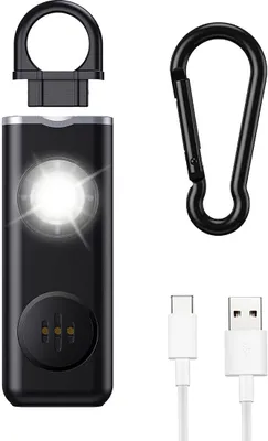 Produktbild von Persönlicher Alarm,mit Stroboskop LED Blitzlicht-Signal,130dB,Mini Alarmsirene, Schwarz