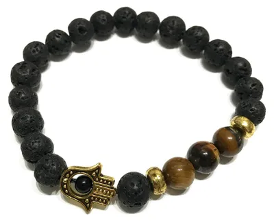 Imagen del producto de Pulsera de Piedra de Lava - Hamsa - Ojo de tigre