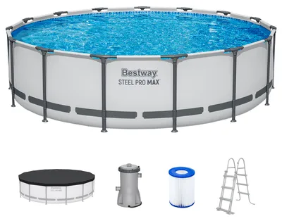Produktbild von Bestway® Steel Pro MAX™ Frame Pool Komplett-Set mit Filterpumpe Ø 457 x 107 cm, lichtgrau, rund